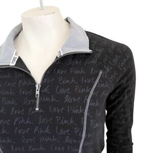 VICTORIA'S SECRET PINK Long Sleeve Quarter Zip Pullover in Black & Gray SZ XS